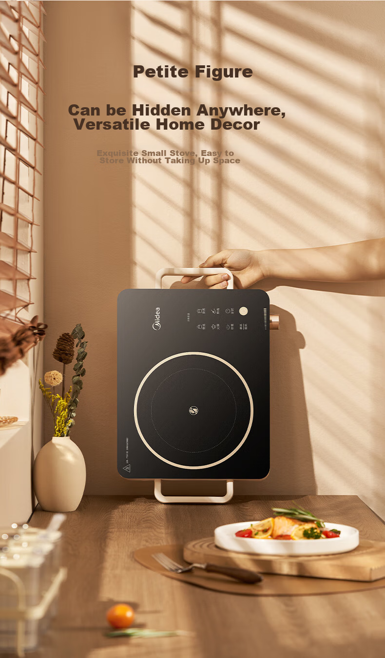 Midea Induction Cooker, Ceramic Cooktop, Battery Stove, 2200W Electric Hot Pot, Intense Heat, Tea Brewing, Water Boiling, Stir-Frying, Electromagnetic Stove for Tea Brewing, Dual Ring Flame Control, Suitable for All Pots, Wear-Resistant And Easy to Clean HW2210 11