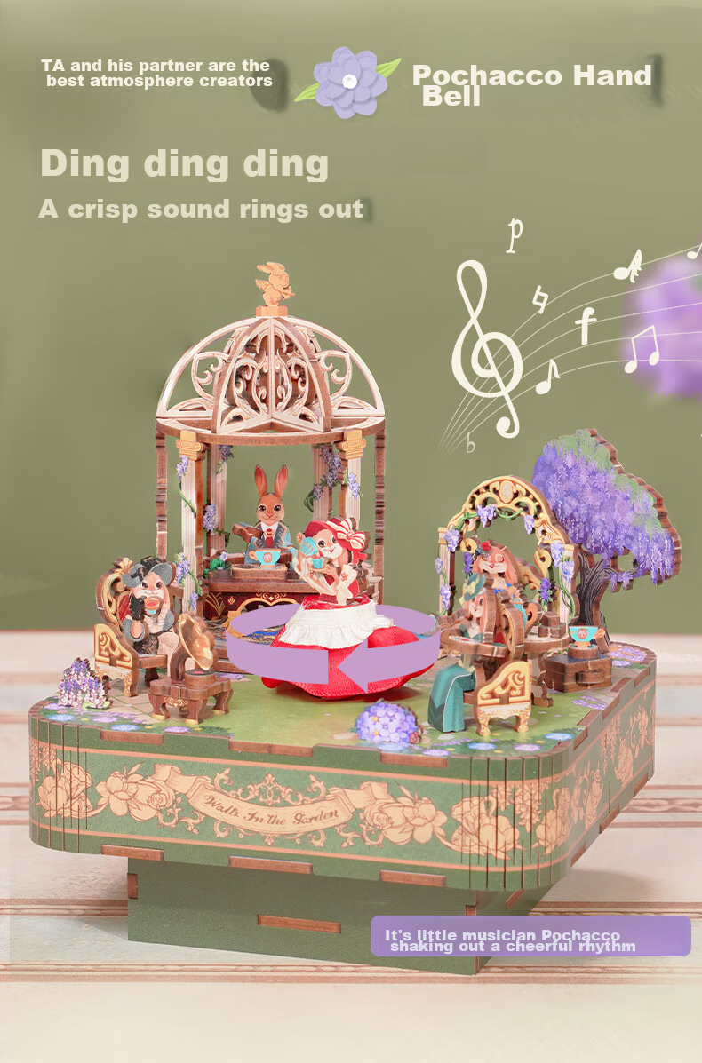 Tongqu Flower Dance Music Box Assembly Building Blocks Toy, Puzzle Musical Interlocking Model Ornament, Birthday Gift for Girls 3