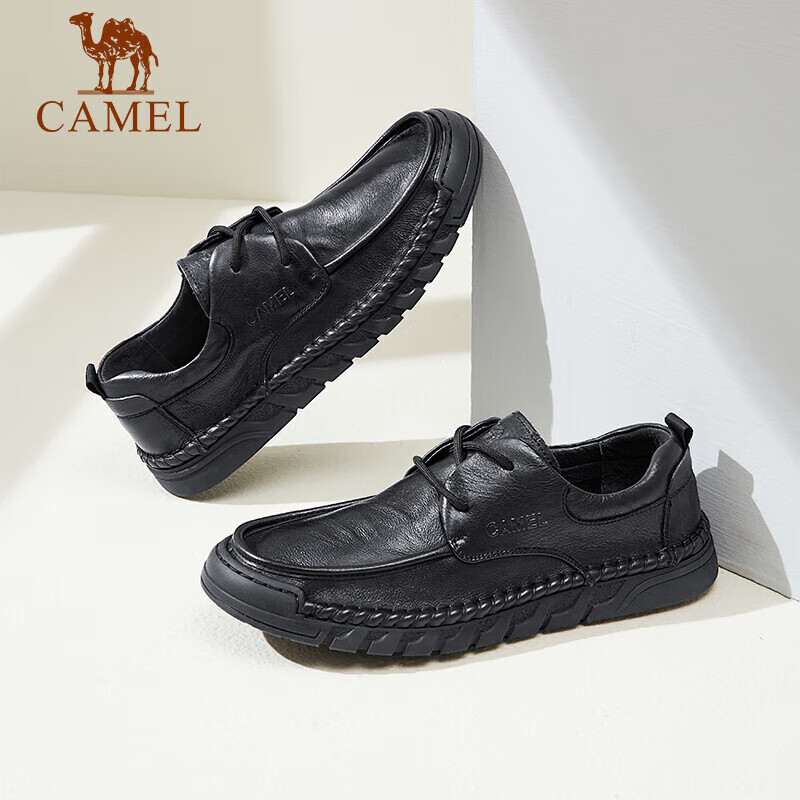 CAMEL Leather Lightweight Comfortable Business Casual Men's Shoes, G13S297044, Black, Size 40