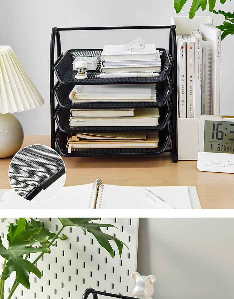 Sannianerban Metal File Organizer, Multi-Layer File Tray, Office Desktop Storage Rack, Metal Basket for Documents, File Organizer Shelf, Storage Rack, Four-Tier Black 6