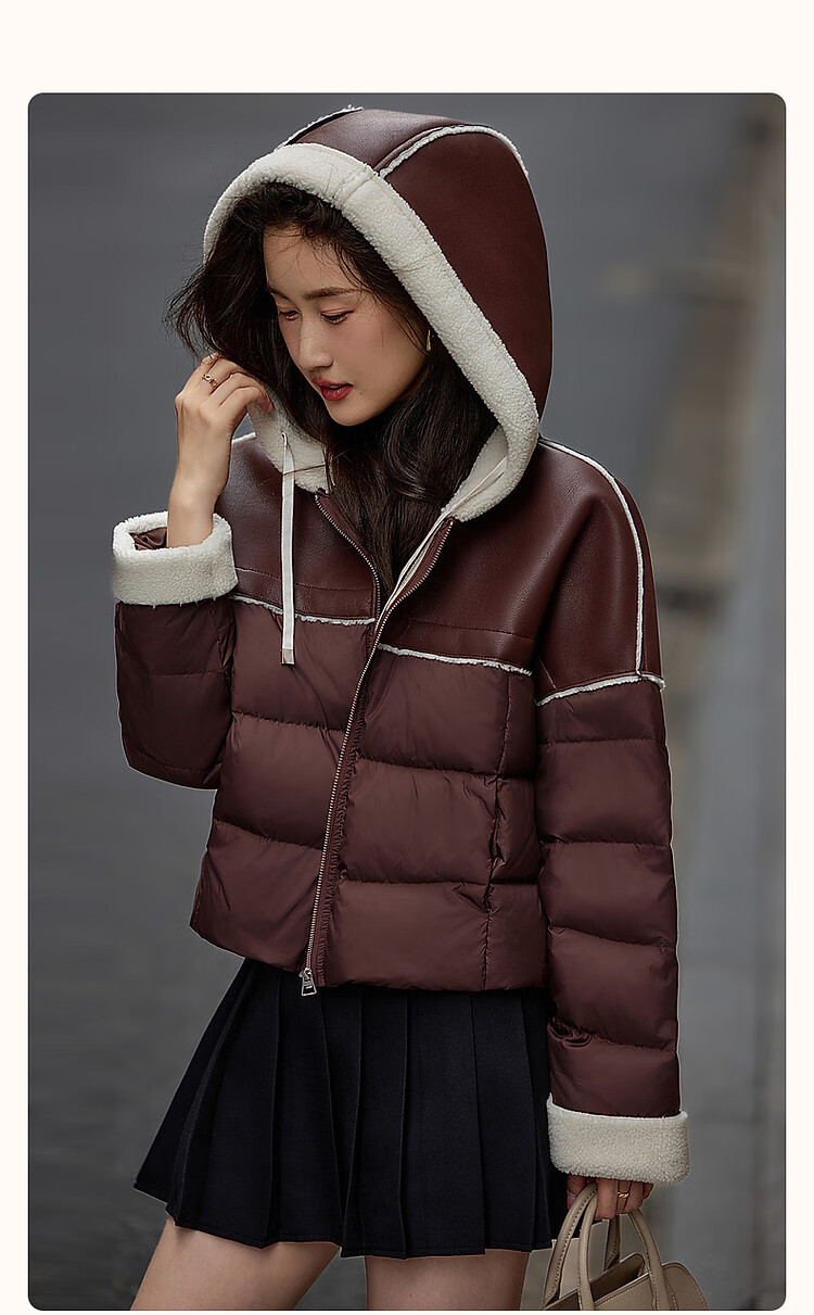 Dme [Xueshan Dushi] Winter 400T Spring Yafang Light Luxury 90% Duck Down Hooded Patchwork Elastic down Jacket for Wome 2