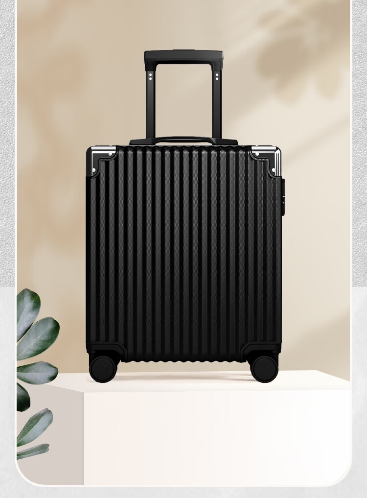ATHT Luggage, Small Travel Suitcase for Men, Carry-On Business Trolley Case, 18-Inch Password Lock Suitcase for Women, Leather Trunk, Black 2