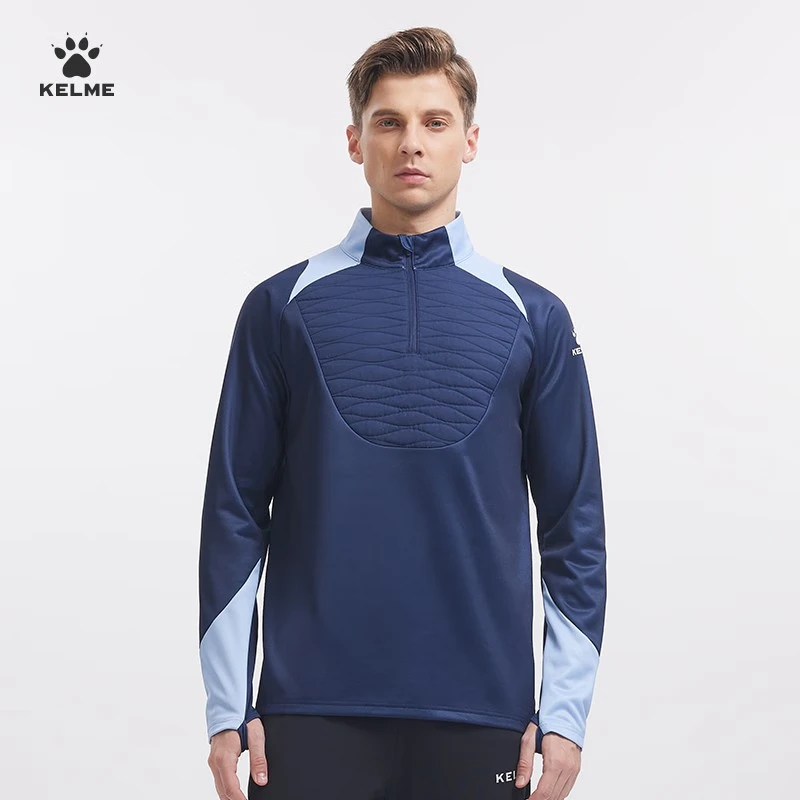 KELME Men's Pullover Autumn New Football Training Running Sweatshirt Half-Zip Padded Jacket Dark Blue 2XL