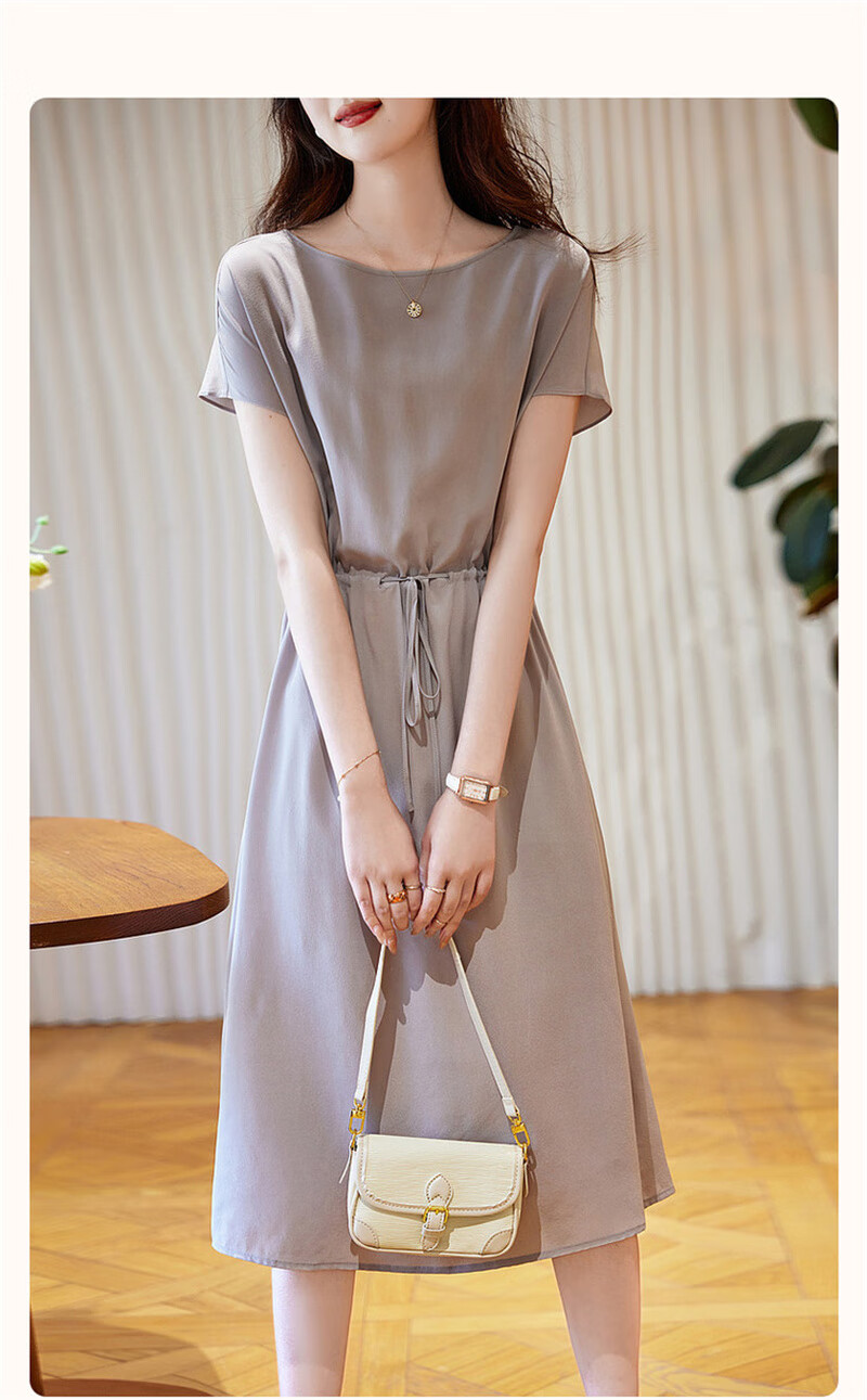 Dme Spring And Summer Silk Dress, High-End Mulberry Silk New Style Round Neck Seamless Shoulder Straight Silk Mid-Length Women's Dress 2
