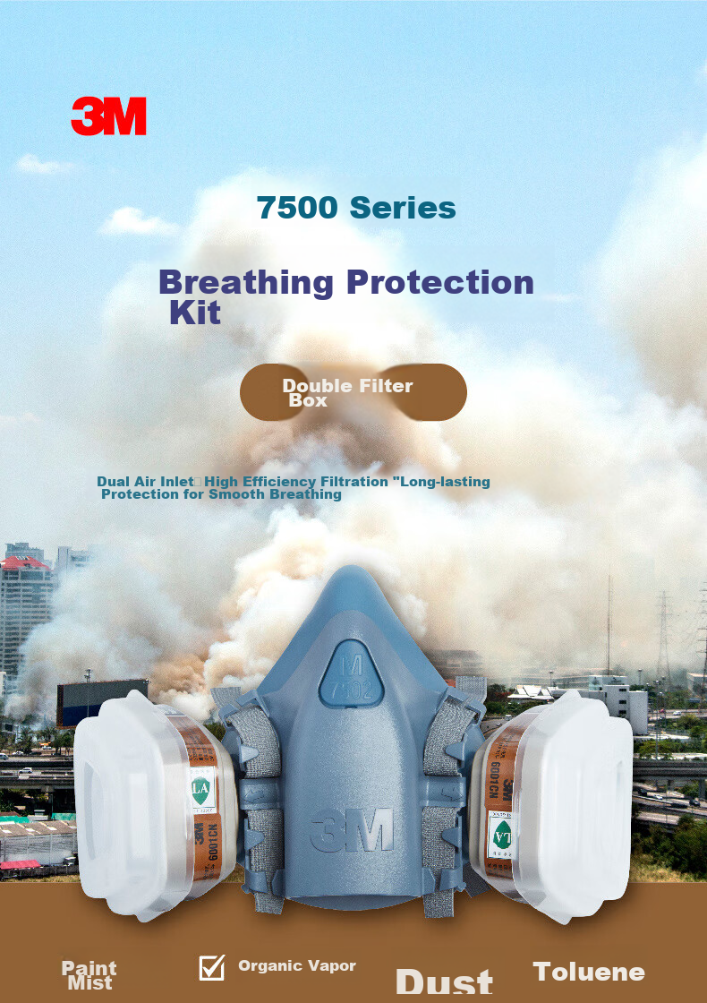 3M 7502 Silicone Gas Mask for Painting, Chemical Protection, Dust-Proof Respirator against Organic Gases And Industrial Dust with 6001 Kit, Firefighting Mask 5