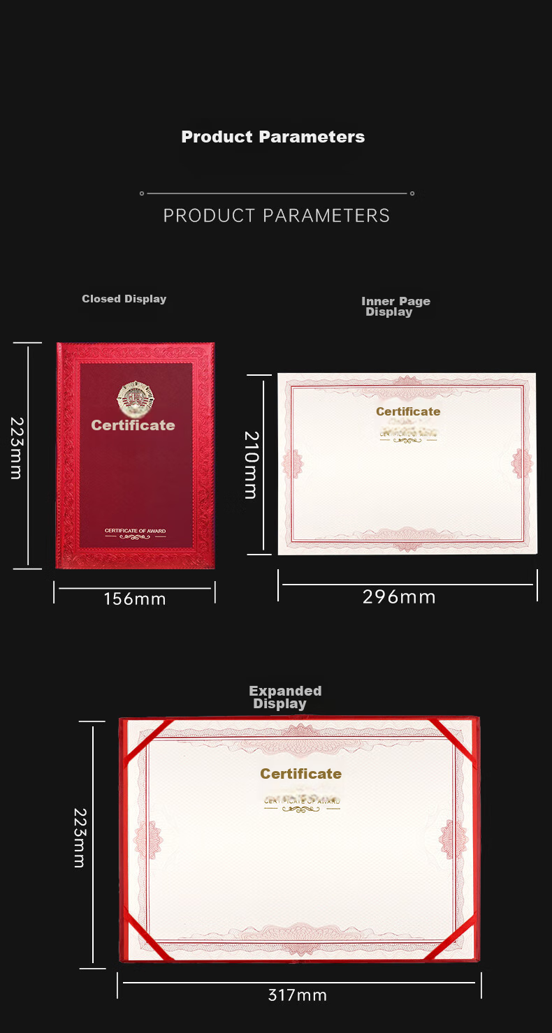 Befon Diploma Certificate Cover, Exquisite Gold-Stamped Honorary Certificate with One Inner Page, Outstanding Employee Student Award Certificate, Office Stationery, 12K Single Book Pack 2624 7