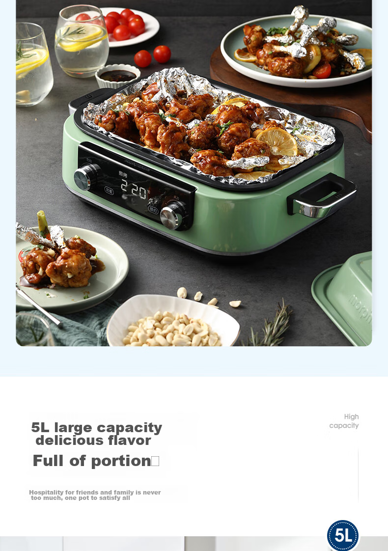 Morphyrichards Upgraded Second-Generation Multifunctional Cooking Pot, Detachable Electric Wok with Timer And Touch Screen, Electric Hot Pot MR9099 Green, One's Member 17