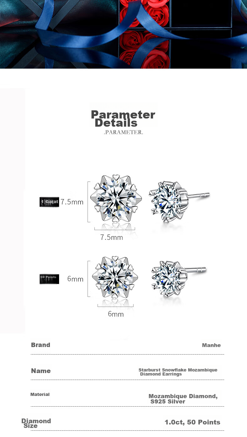 MANHE S925 Silver Moissanite Stud Earrings for Women, New 2026 Style, Birthday Gift for Wife Or Girlfriend 8