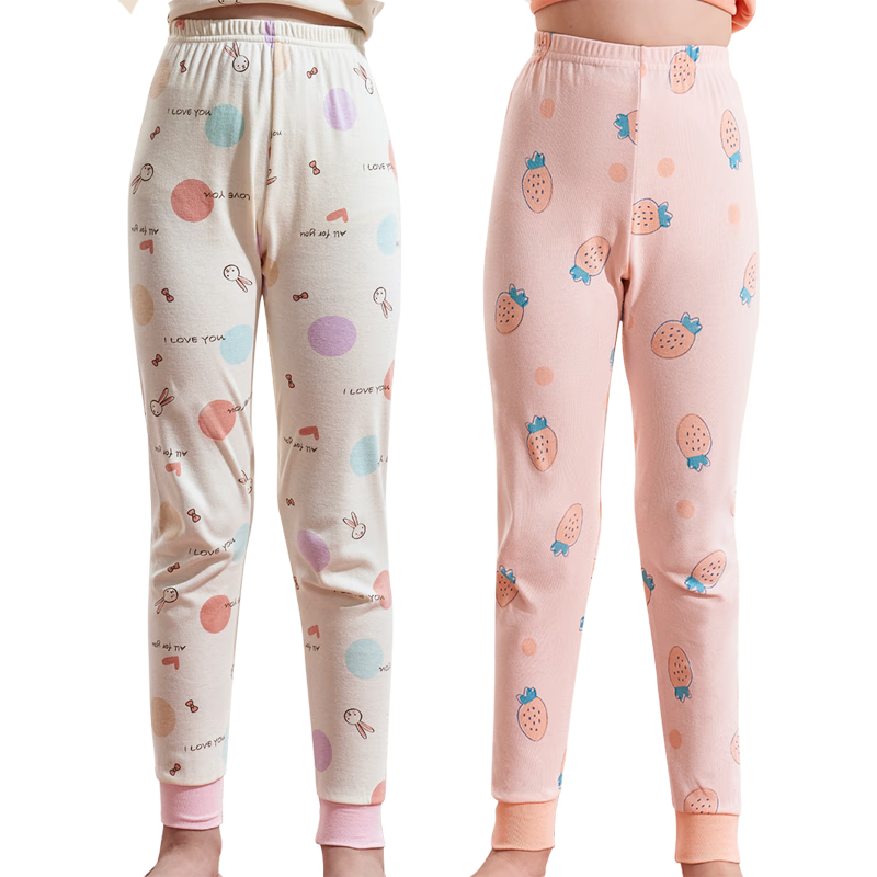 LangSha [7A Antibacterial + Cotton] Children's Autumn Long Johns, 2-Pack, Girls' Pajama Pants, Big Kids' Autumn And Winter Thermal Underwear, Student Warm Pants