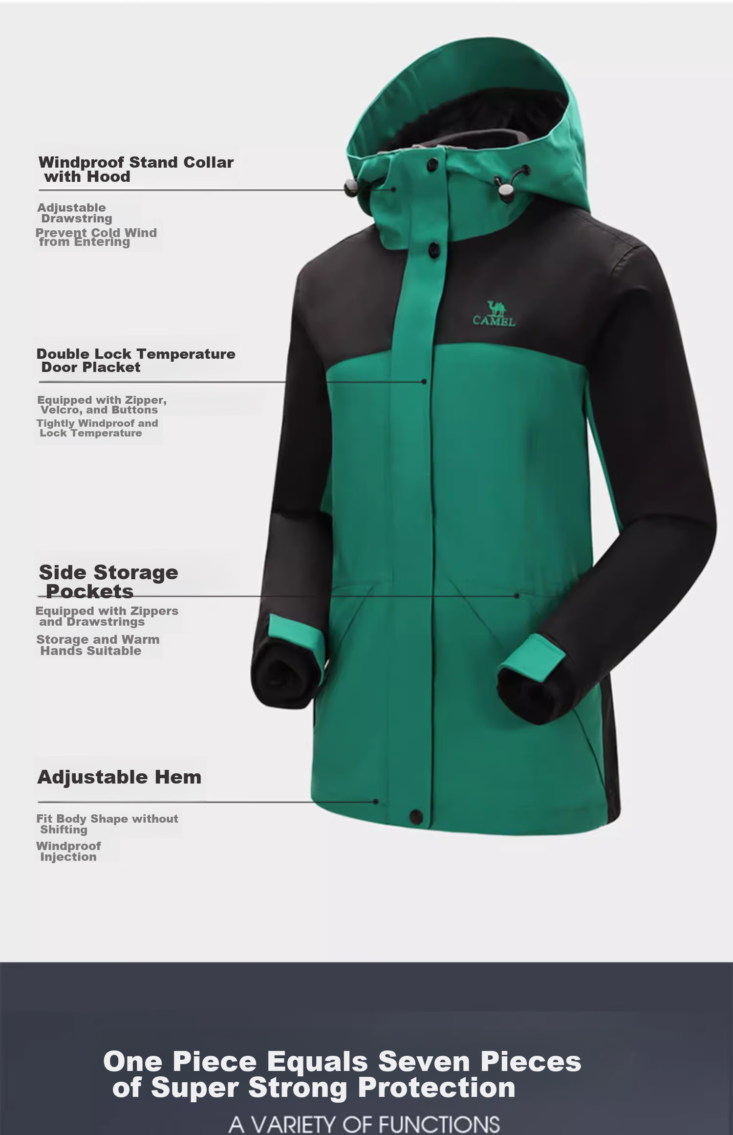 CAMEL Outdoor Cold-Resistant Jacket, Three-In Fleece Warm Mountaineering Suit, 7A12260001, Warm White/phantom Black 4