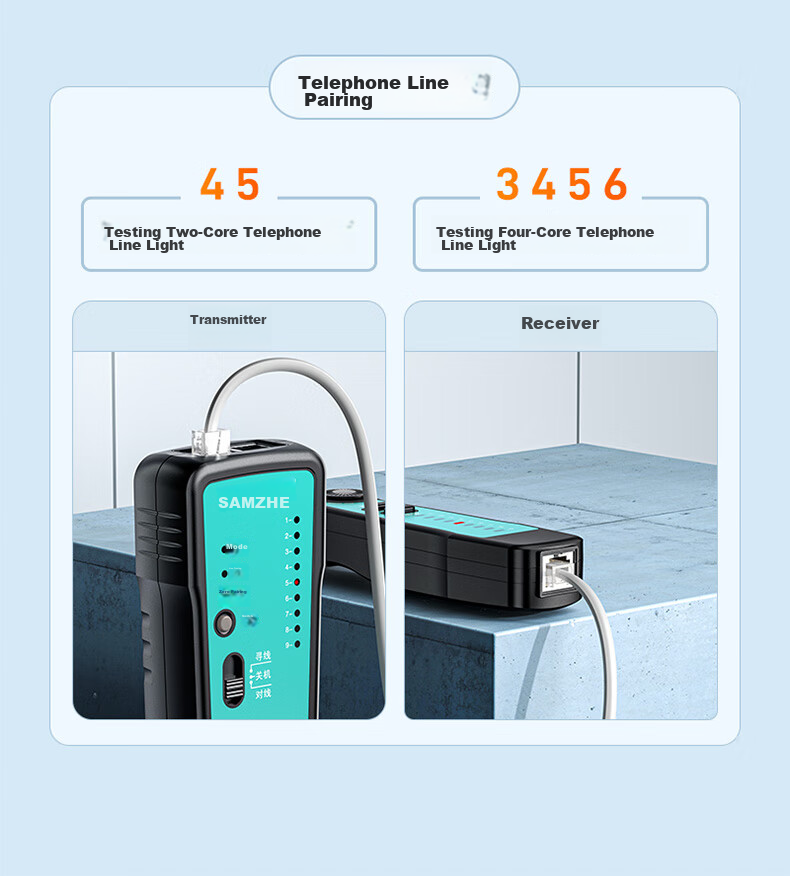 SAMZHE Network Cable Tester, Multifunctional Telephone And Network Line Tester, Cable Tracer, Detector, Wire Finder, Continuity Tester, Anti-Interference, 60V Voltage-Resistant Cable Testing Kit CS-30 8