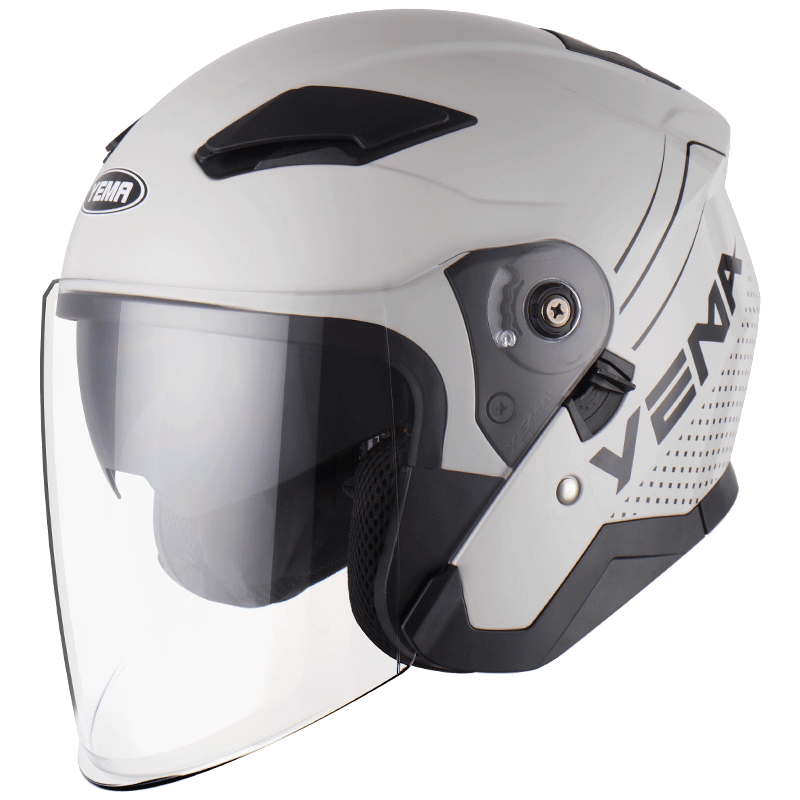 YEMA 3C Certified 639S Electric Motorcycle Helmet, Men's Winter Dual-Lens Safety Helmet, Women's Electric Scooter Half Helmet, All-Season Universal Size, Cool Gray with Quick Strip And Transparent Lenses