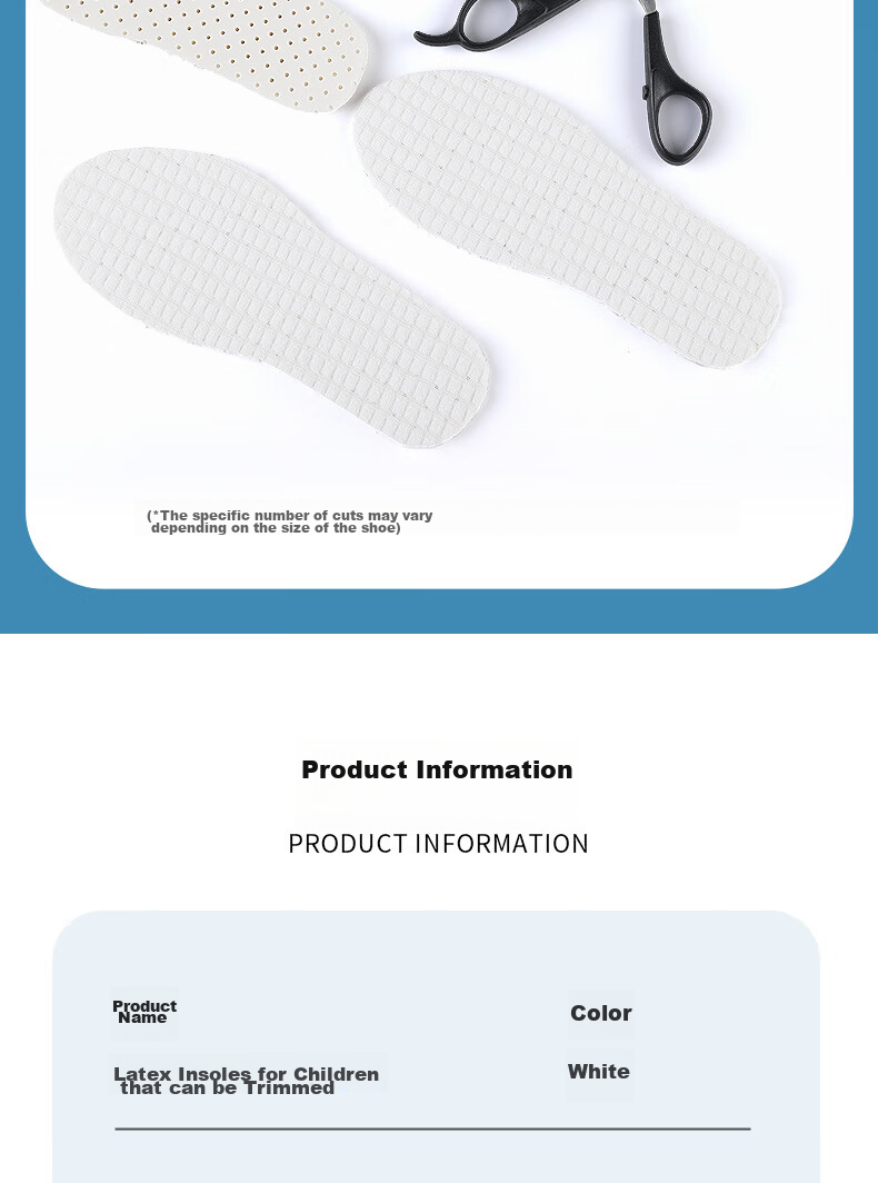 FOOTOPPO Latex Children's Shoe Insoles, Cuttable Thin Style, for Boys And Girls, Breathable Sports Basketball Shoes, Thin Insoles 13