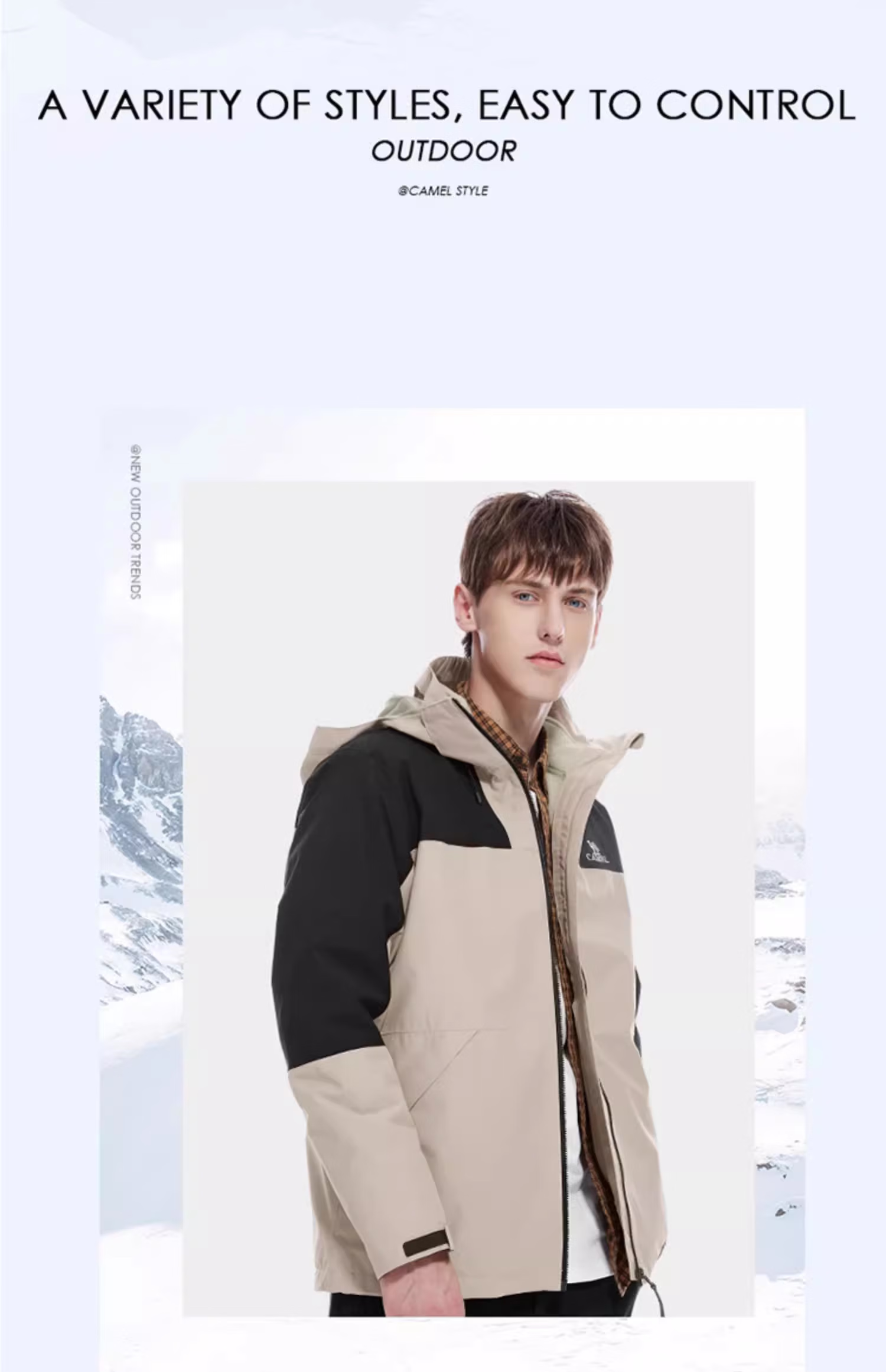 CAMEL Windbreaker for Men And Women, Couples Style, Moisture-Wicking, Cold-Resistant, Warm Fleece Three-In Mountaineering Jacket A1W13a1118 23