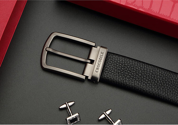 CROCODILE Versatile Youth Top-Grain Leather Casual Belt for Men with Pin Buckle, Birthday Gift ZT341 Black 17