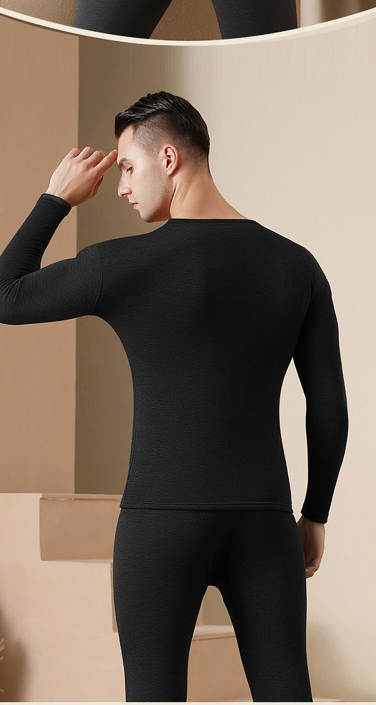 Hengyuanxiang [Cashmere] Thermal Underwear for Men, Fleece-Lined Thickened Mid-High Collar Autumn Top And Pants Set, Men's Winter Cold-Resistant Outfit 26