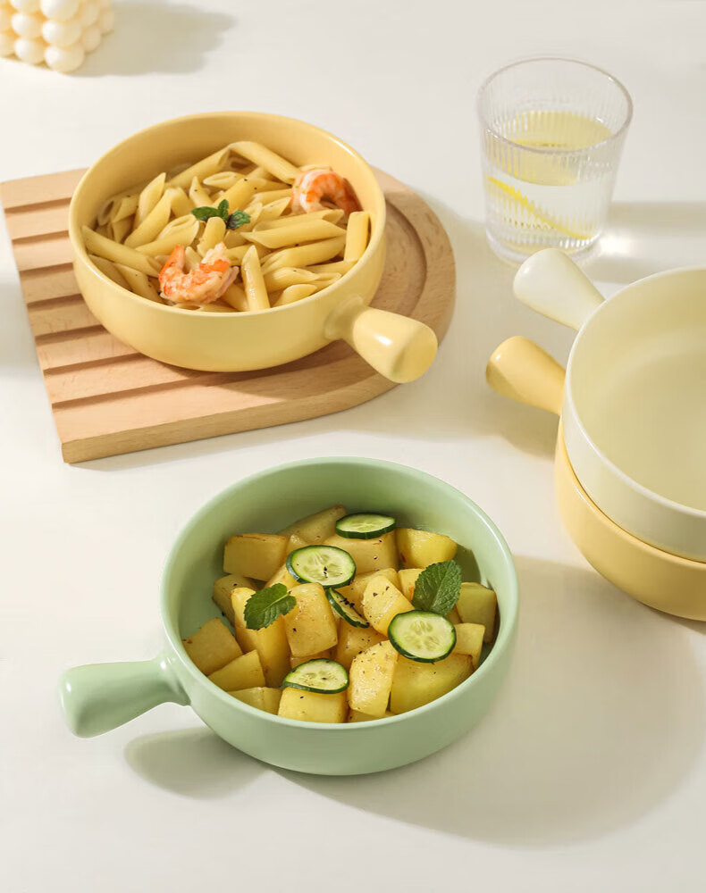 Can General Handle Bowl with Handle Baking Bowl Rice Casserole Japanese Style Ramen Ceramic Salad Bowl 650ml 2