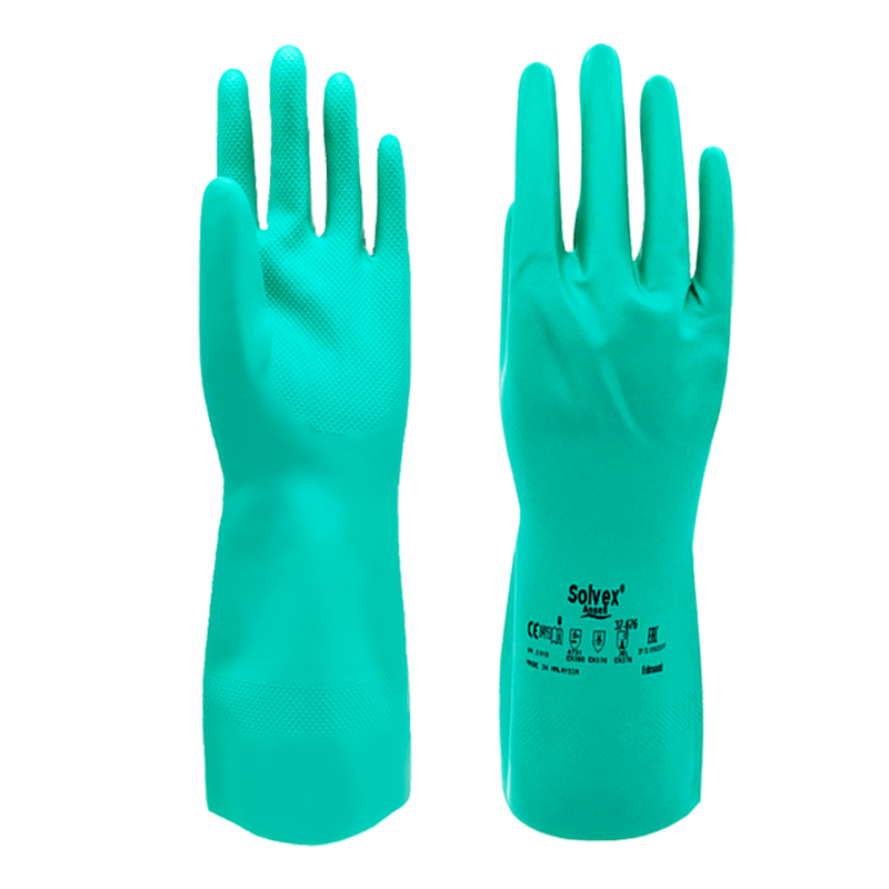 Ansell Acid and Alkali Resistant Solvent Chemical Protective Gloves Oil-Resistant Industrial Labor Safety Nitrile Rubber Gloves 37-676 (3 Pairs) 9/L