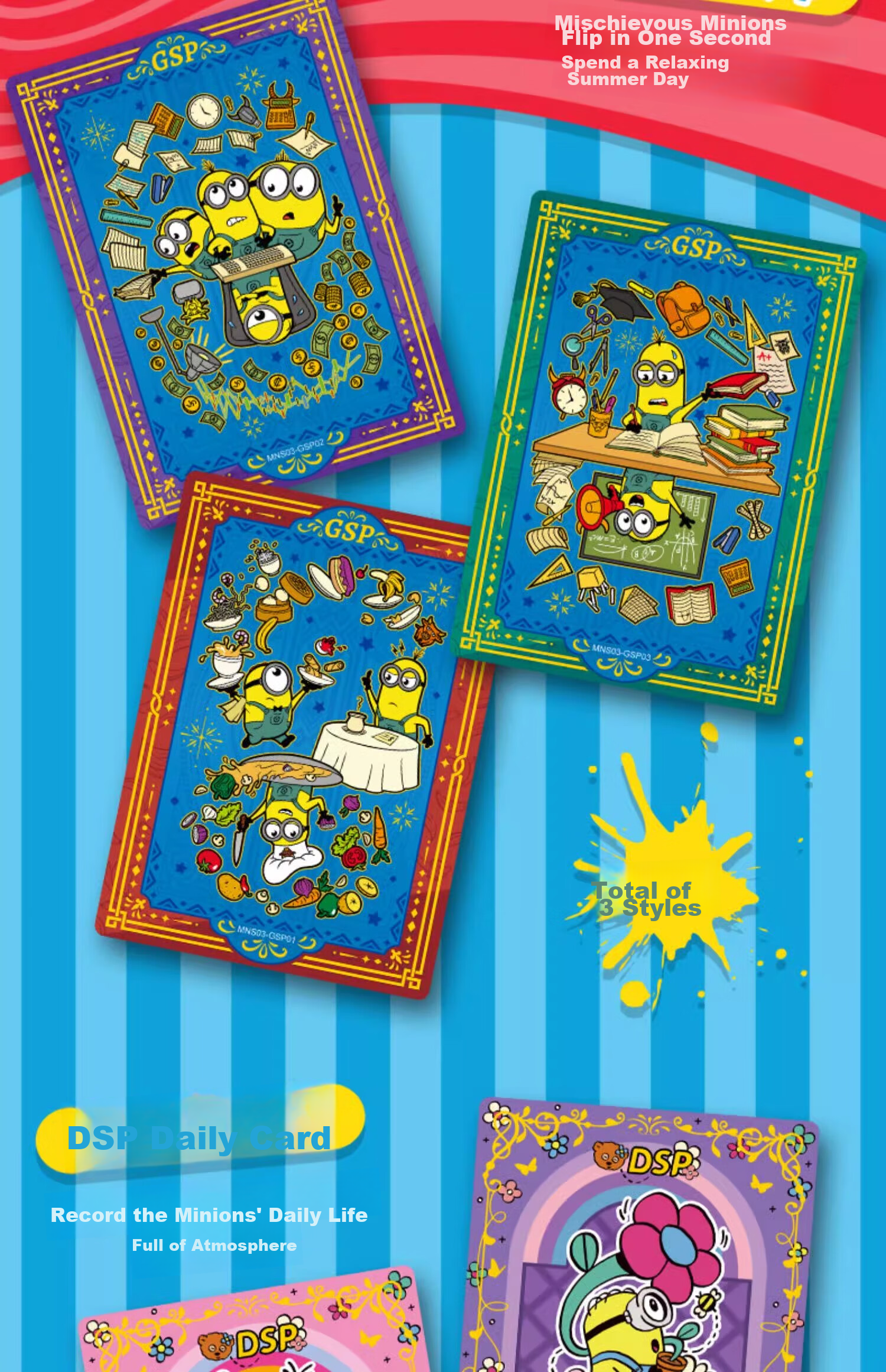 Card.Fun [Three Pieces, Five-Fold] Official Minions Carnival Holiday Collection Cards, Blind Box Cards, Anime Cards, Merchandise, Gu Zi, Single Pack (3 Cards/pack) 4