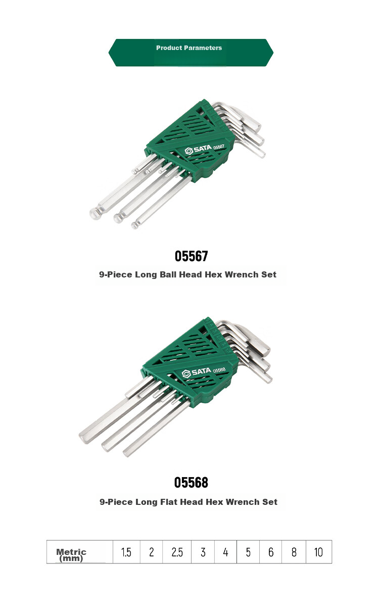SATA Rainbow 18-Piece Extra Long Ball-End Hex Key Set with Dual-Use Hex Screwdriver Bits 709111 8