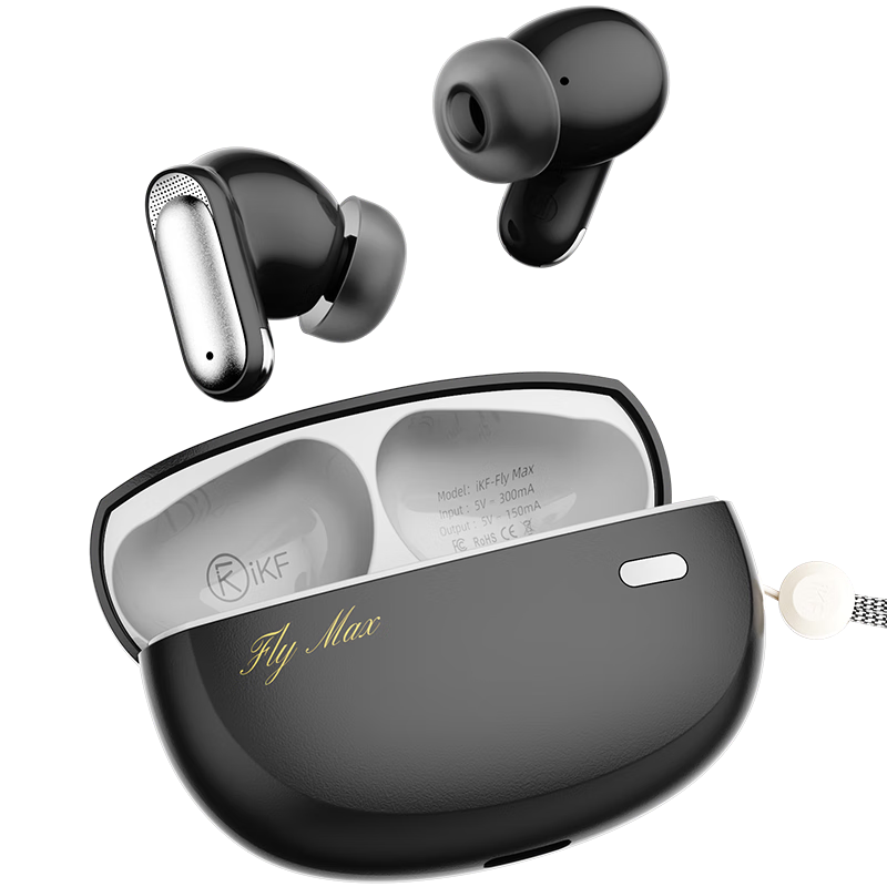 IKF Fly Max True Wireless Bluetooth Headphones with Active Noise Cancellation, Ultra-Wideband In-Ear Design for Sports And Gaming, Low Latency, Long Battery Life, Compatible with Huawei, Xiaomi, Apple, Yadian Black
