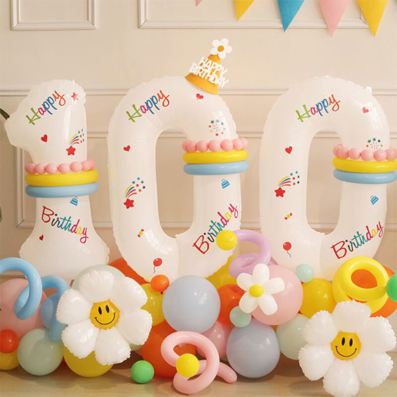 Shiluode Birthday Baby First Birthday 123 Number Balloon Stand Children's Cartoon Ins Party Scene Set, Number 5