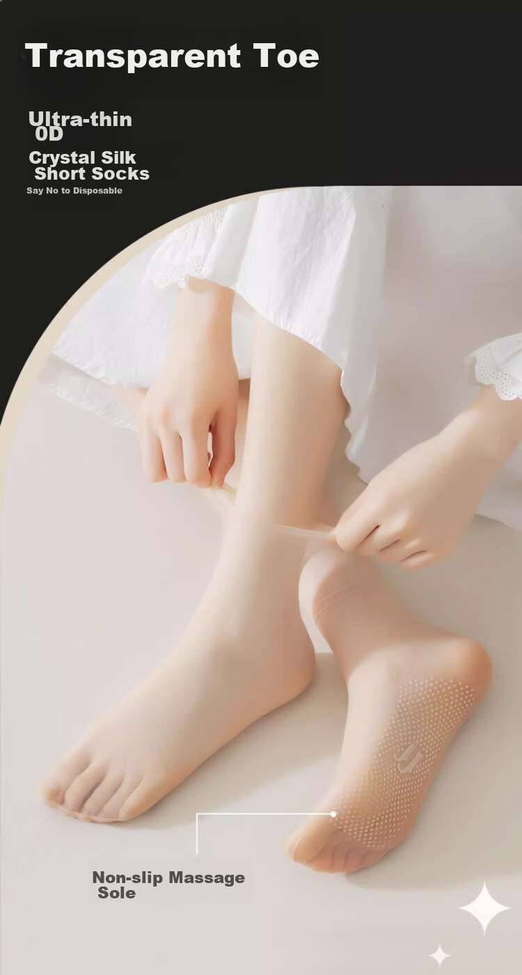 LangSha Women's Thigh-High Stockings, Spring And Summer Ultra-Thin 0D Crystal Silk Transparent Wear-Resistant Silicone Non-Slip Short Tube Flesh-Colored Socks for Wome 1