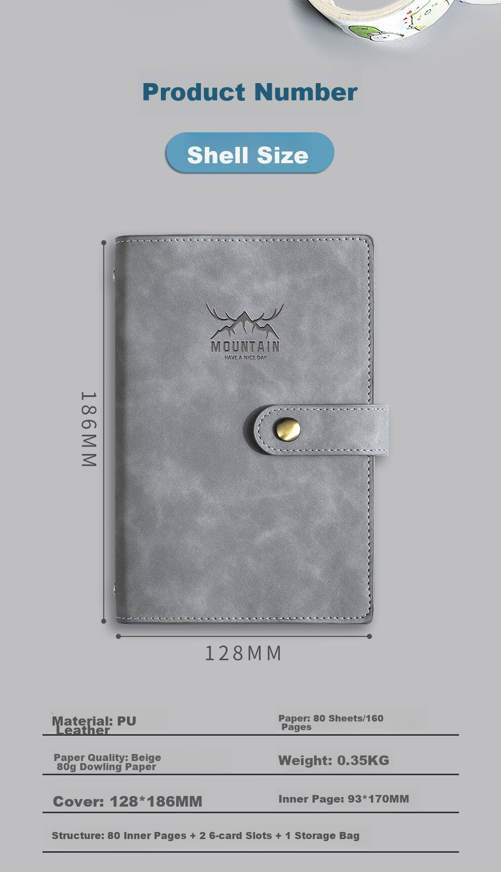 Jiaranheng A6 Multifunction Loose-Leaf Notebook, Creative Small Planner Notebook, Portable Journal, Zippered Storage Book, Leather Cover with Buckle, Customizable, Blue, 1 Book 11