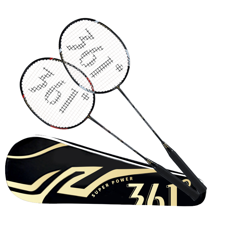 361° Badminton Racket Professional Competition Training All-In Racket Set Upgraded Version with Two Pre-Strung Rackets And Grip Tape, Black And White
