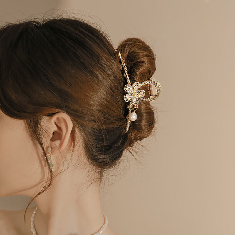 Xiangwan Hair Clip, Metal Flower Barrette, Chinese Style Hair Clip, High-End Shark Clip for Back of Head, Birthday Gift for Wome