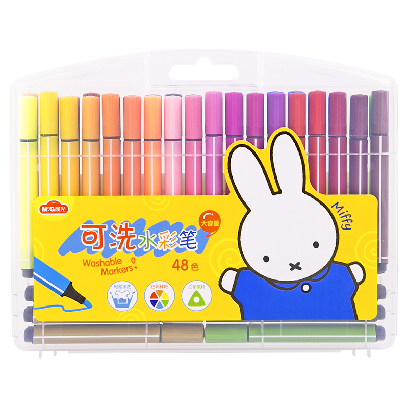 M&G Stationery, 48-Color Triangular Large-Capacity Watercolor Pens, Washable Kindergarten Children's Drawing Miffy Birthday Gift FCP92130
