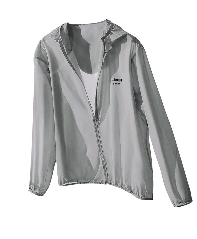 JEEP SPIRIT Sun Protection Jacket for Men, Summer Outerwear, UPF50+, Lightweight Skin Coat, Fishing Wear, Beach Clothing, Men's Jacket, Light Gray, Size L 17
