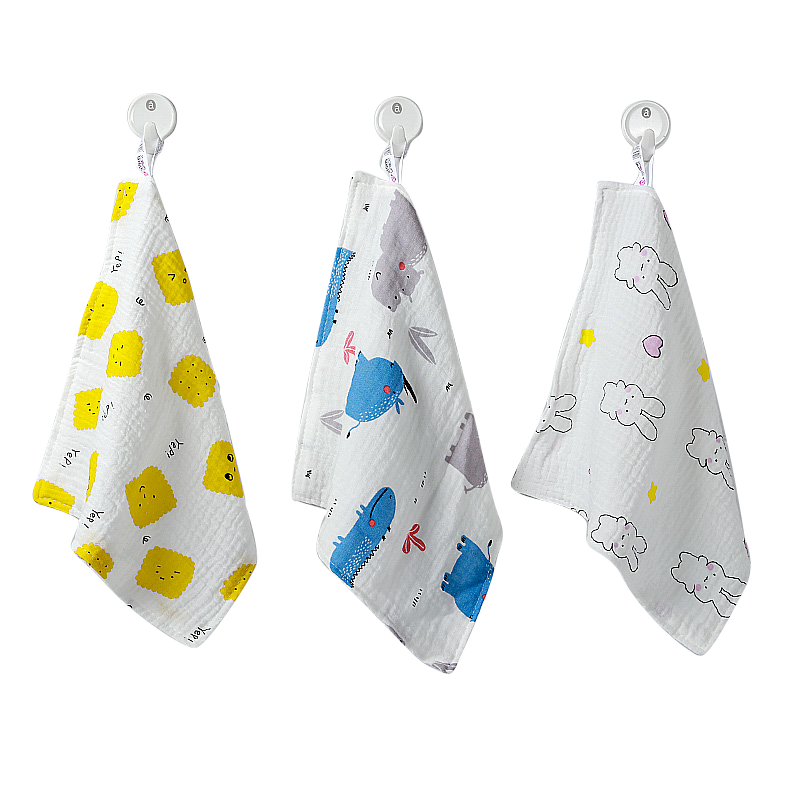 Grace Baby Drool Bib, Newborn Pure Cotton Children's Four-Layer Gauze Square Towel, Baby Face Washcloth Handkerchief, 3 Pieces