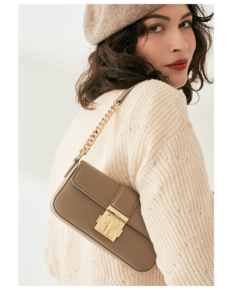 ELLE New Women's Handbag, Retro Small Square Bag, Chain Crossbody Shoulder Underarm Bag, Birthday Gift, 23007 Brow 7