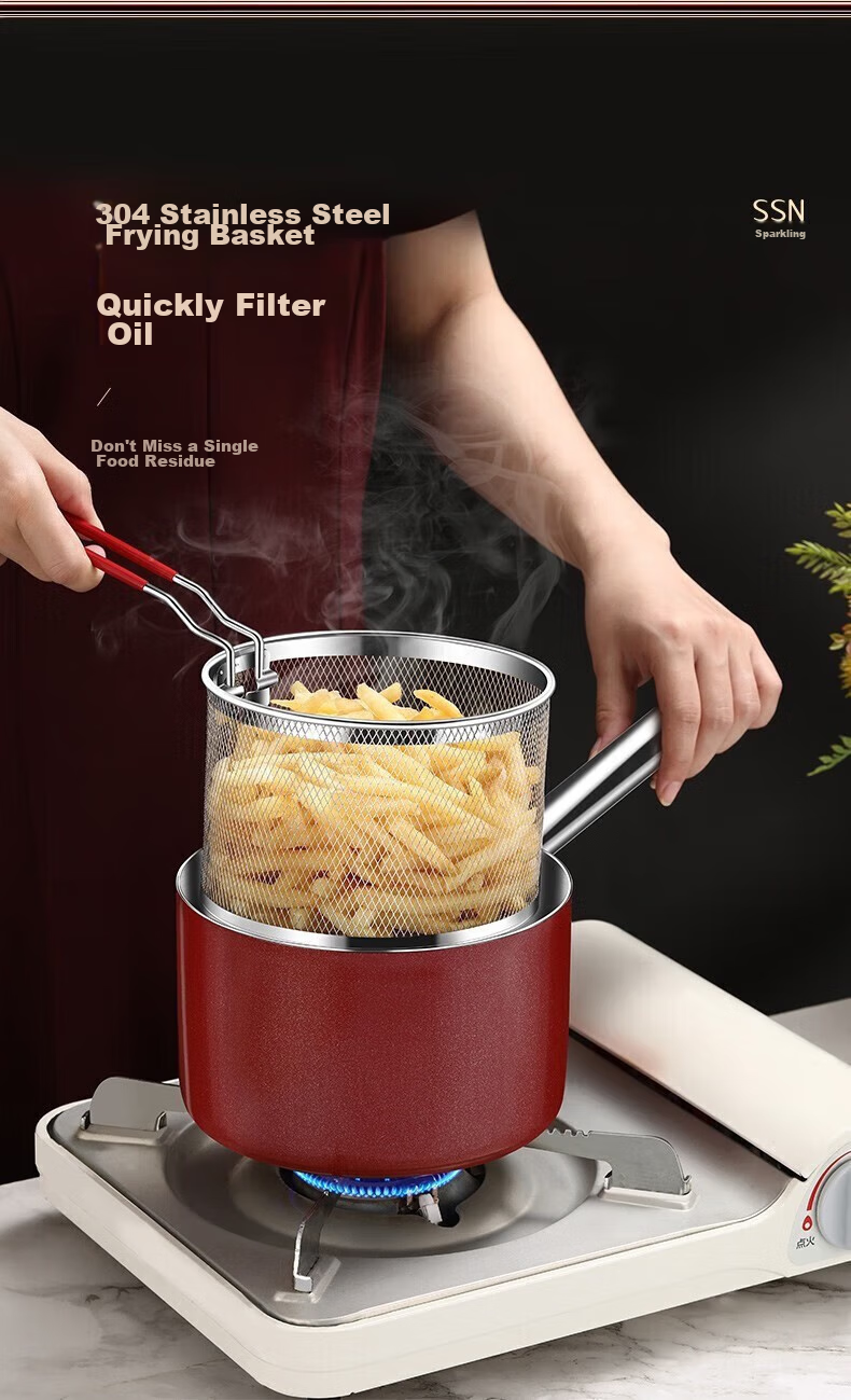 SSN Deep Frying Pan, Home Use for Fried Balls, Specialized Small Oil Fryer Pot, Deep-Frying Kettle, 16cm 4