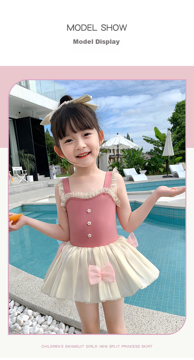 F.DYRAA Girls' One-Piece Swimsuit, Princess Dress Style, Cute Design for Little Girls, Suitable for Hot Springs And Swimming, Model 32643, Black, Size 3XL 6
