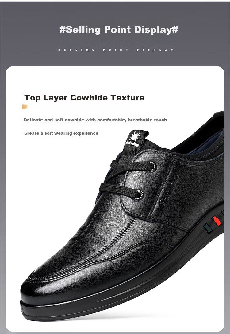 SPIDER KING Men's Casual Leather Shoes with Lace-Up, Korean Style Soft Sole Fashionable Business Men's Loafers, Black, Size 40 6