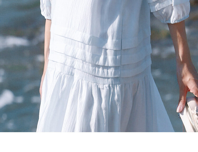 Dme First Love Style Light Blue Dress, Round Neck, Tie-Up Collar, Fairy-Like Long Sleeve Dress for Women, Light Blue, M 10