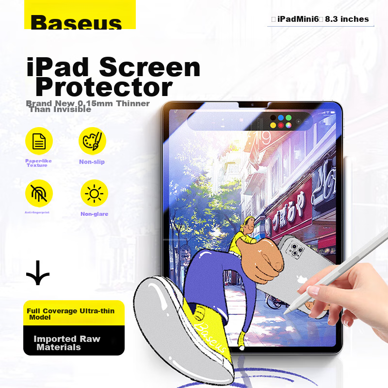 Baseus Compatible with IPad Mini7/6 Paper Film, 8.3-Inch 2024 New Model Drawing-Specific High-Definition Hand-Drawn Film, Shockproof, Oil-Resistant, Anti-Fingerprint [Full Coverage Ultra-Thin]