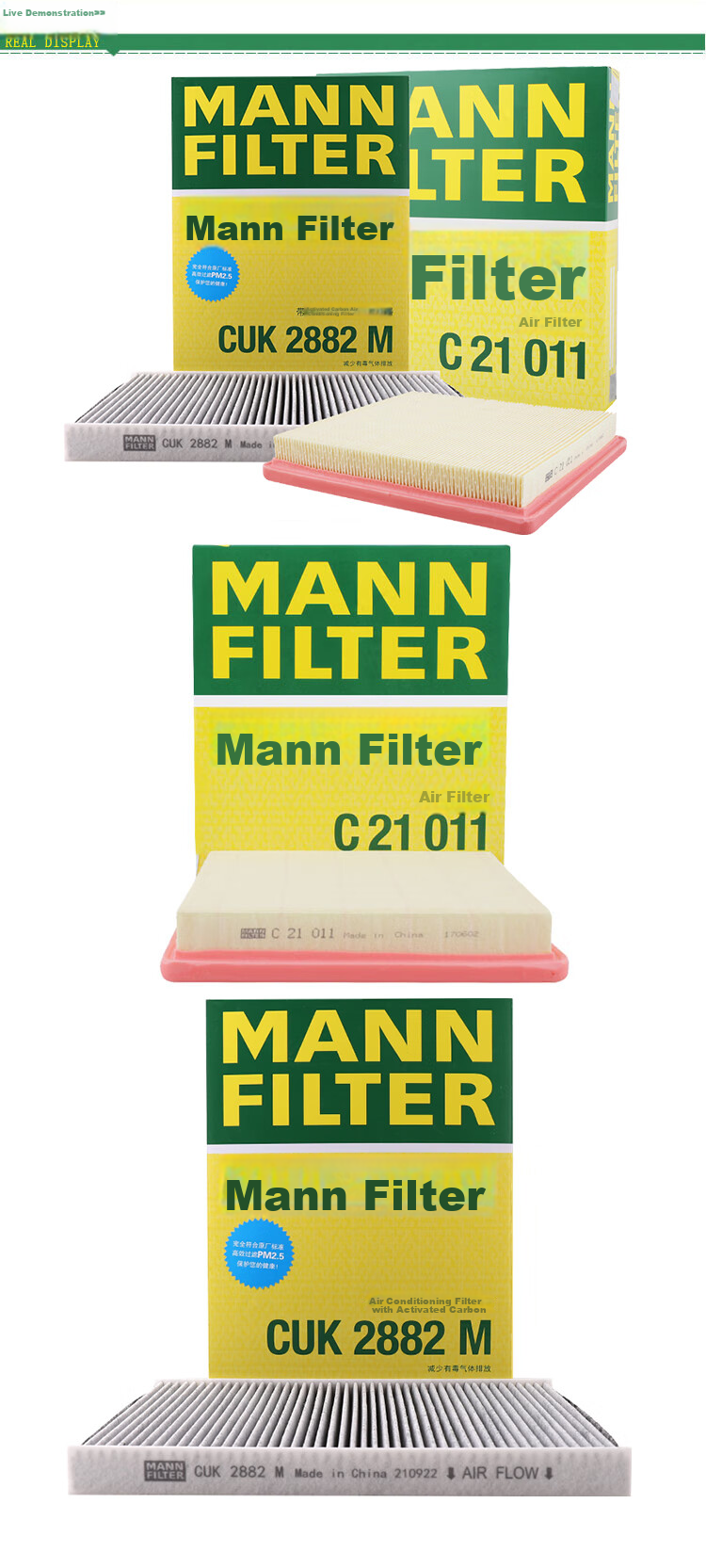 MANNFILTER Filter Set, Air Filter, Activated Carbon Filter, Air Conditioning Filter, for Bora 16-18 Models/Weiling 17-20 Models, 1.5L/1.6L 6