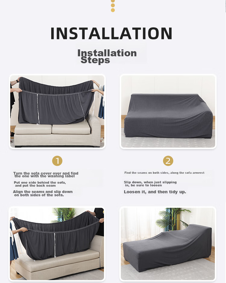 Quatrefoil Elastic Sofa Cover Slipcover Full Wrap Sofa Cushion Cover, Deep Space Gray, Suitable for Two-Seater 145-185cm 16