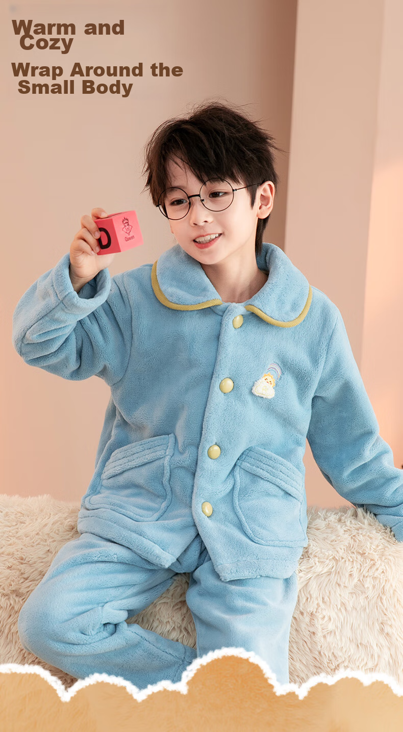 Fenteng Children's Pajamas for Boys, Anti-Static, Thickened Double-Sided Fleece, Warm, Big Kids' Loungewear Q9FJ257940359 2