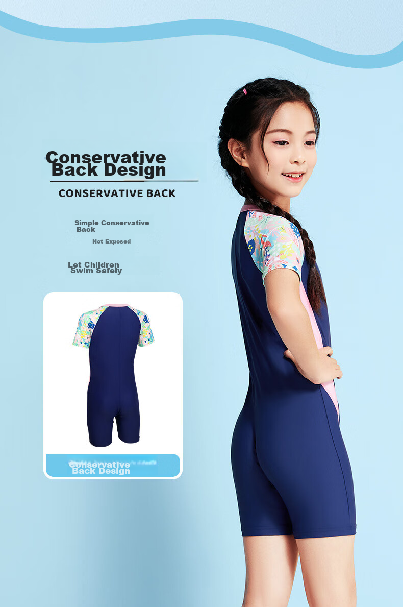 YINGFA Children's Swimsuit, Girls' One-Piece Swimwear for Big, Medium And Small Kids, Comfortable Quick-Dry Short Sleeve Swimsuit with Boyshorts, Suitable for Students, Hot Springs, Surfing And Swimming 9