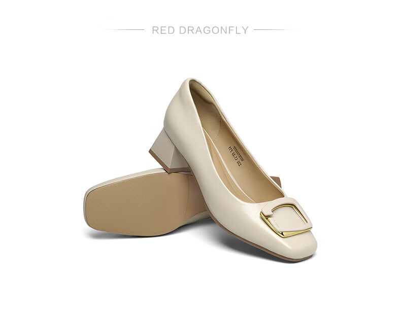 RED DRAGONFLY Chunky Heel Pumps for Women, Spring And Autumn Women's Shoes, French Elegant High Heels, Commuter Leather Shoes WFB15027 Beige 40 3