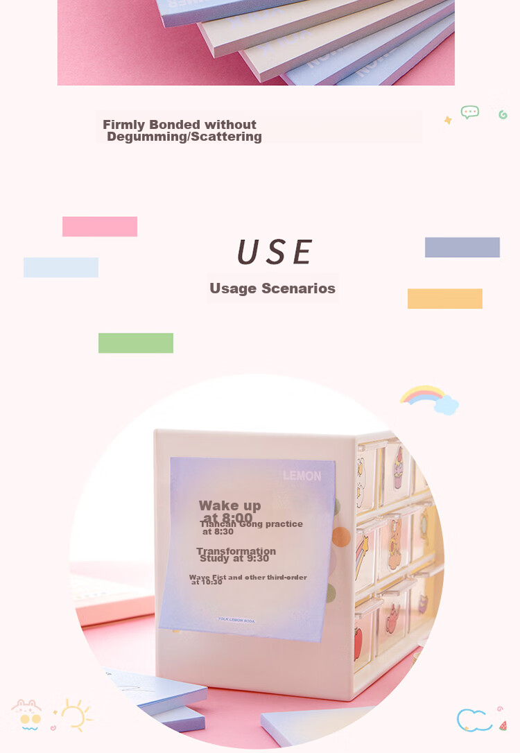 Yuhe 8-Pack Gradient Sticky Notes, Ins-Style Adhesive Labels with Glow Effect, High-Quality Memo Pads, Indicator Stickers for Students' Planners, 400 Sheets Total, 4256 10