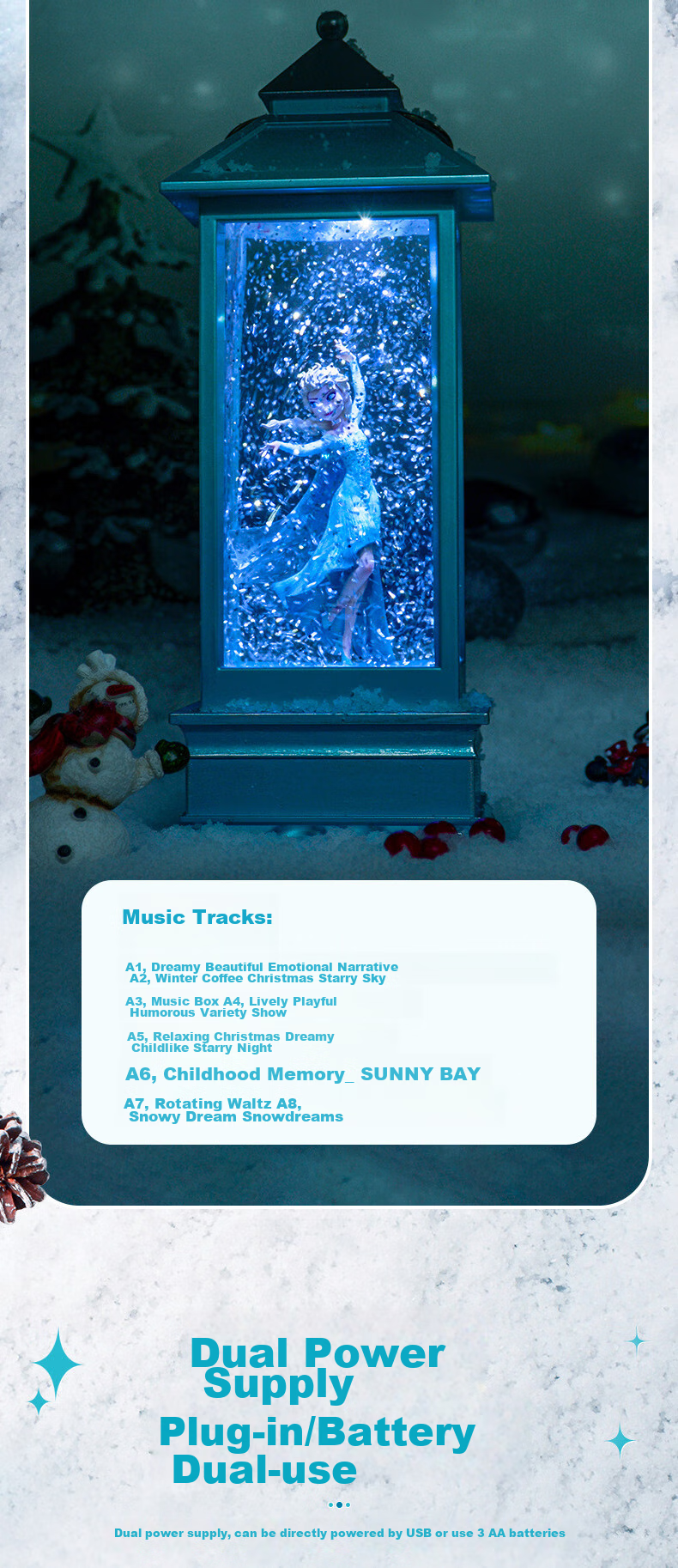 Disney Music Box, Musical Box, Crystal Ball Night Light, Frozen Elsa Princess Girl, National Day Gift, Wind Lamp Ornament 5