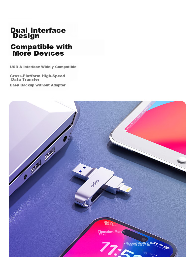 Aigo 256GB Lightning USB3.0 Apple Flash Drive U371, MFI Certified, Compatible with IPhone 14/iPad 9 And Earlier Versions, Dual-Use Flash Drive for Phones And Computers 8