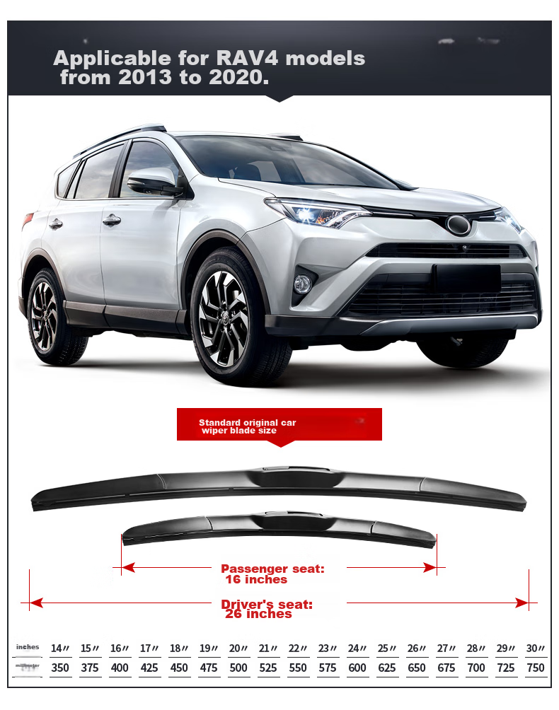 Meisim Toyota RAV4 Windshield Wipers for 2013-2024 Models, Original Equipment Boneless Rubber Strip, Front Wiper Blade for Older RAV4 Models 3