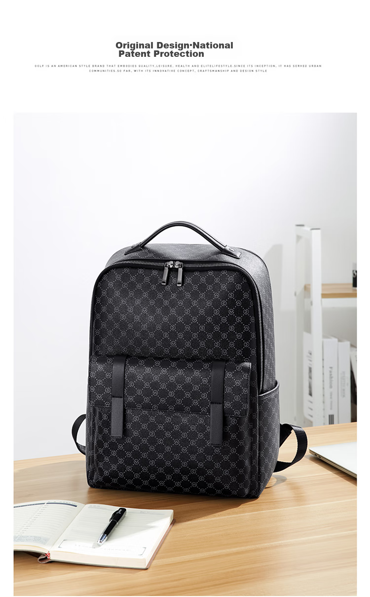 GOLF Backpack, Men's Fashionable Printed Large Capacity Backpack, Water-Resistant Laptop Bag for Men And Women, Student Schoolbag, Trendy Casual Business Travel Backpack, 5I688466J Black 4