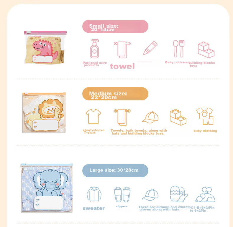 PAKCHOICE Travel Storage Bag, Maternity Bag, Essential Travel Items, Kindergarten Clothes Storage Bag, Suitcase Travel Sealed Bag 16